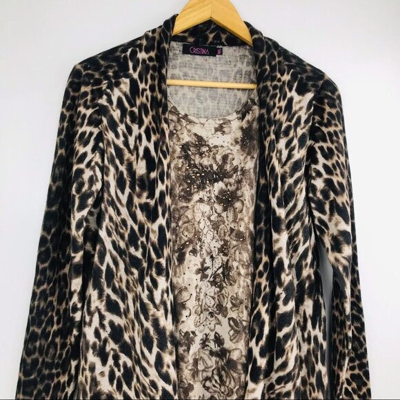 Cristina Women's Leopard Animal Print Sweater Cardigan Women Size M/L - Picture 3 of 14